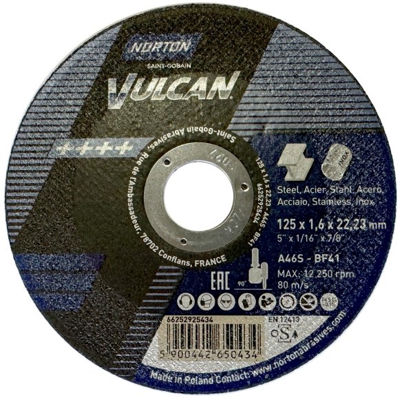 Відрізний круг Norton Vulcan A60S 125x1.6 | Посилений для Сталі, Inox - Dnipro-Abraziv