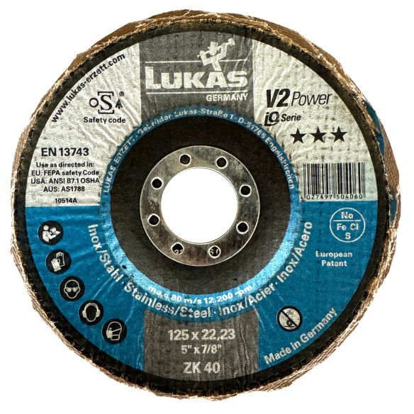 Диск шліфувальний пелюстковий Lukas V2 POWER 125 ZK 40 | Кераміка, для металу, нержавійки, алюмінію